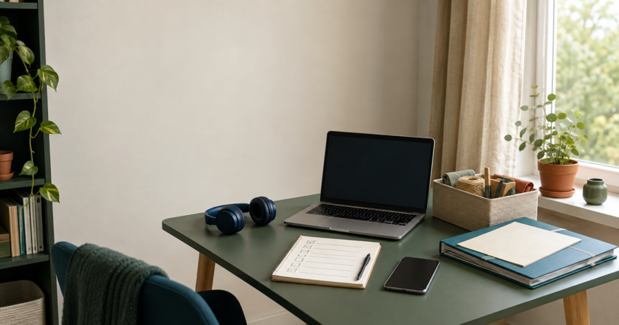 Espacio de trabajo en casa preparado para probar una actividad de ingresos extra